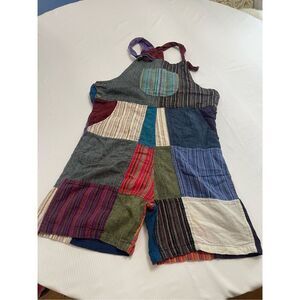 Kathmandu Imports Patchwork Y2k Overall Shorts Shortalls Size Small